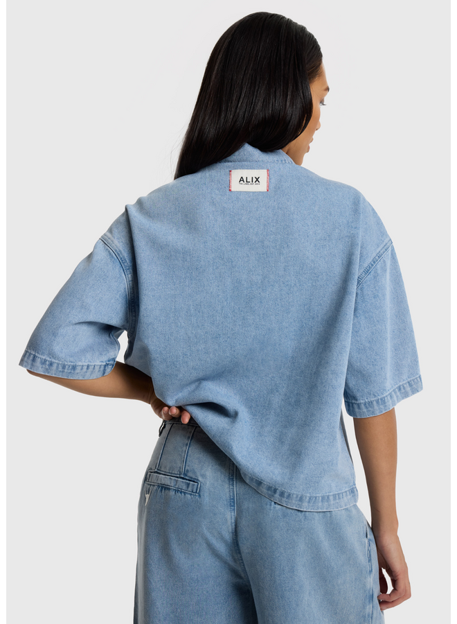 Blouse Short Sleeve Light Blue Denim