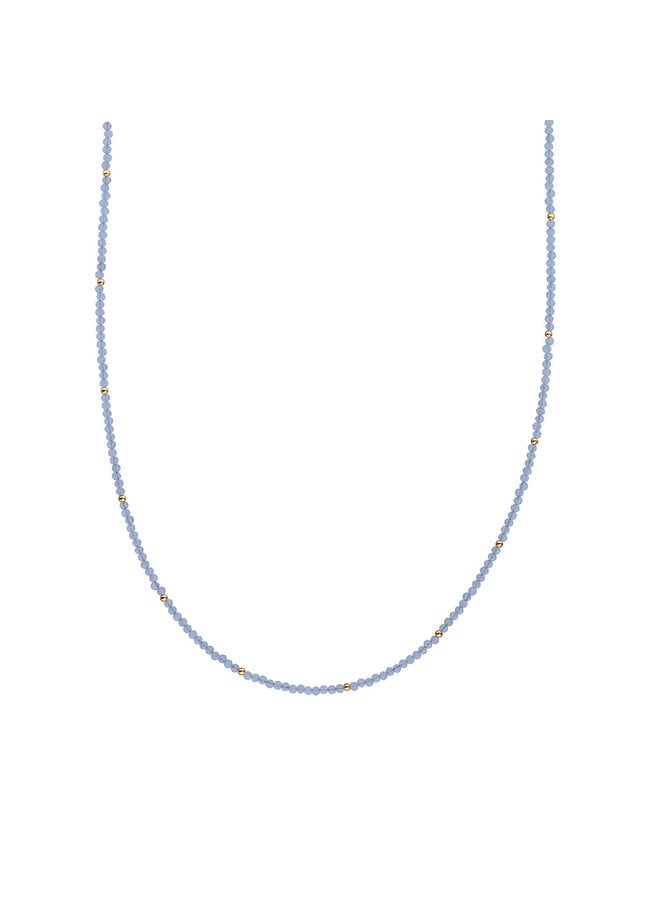 Sparkling Jewels ketting Beaded Milky Blue Jade Goudkleurig