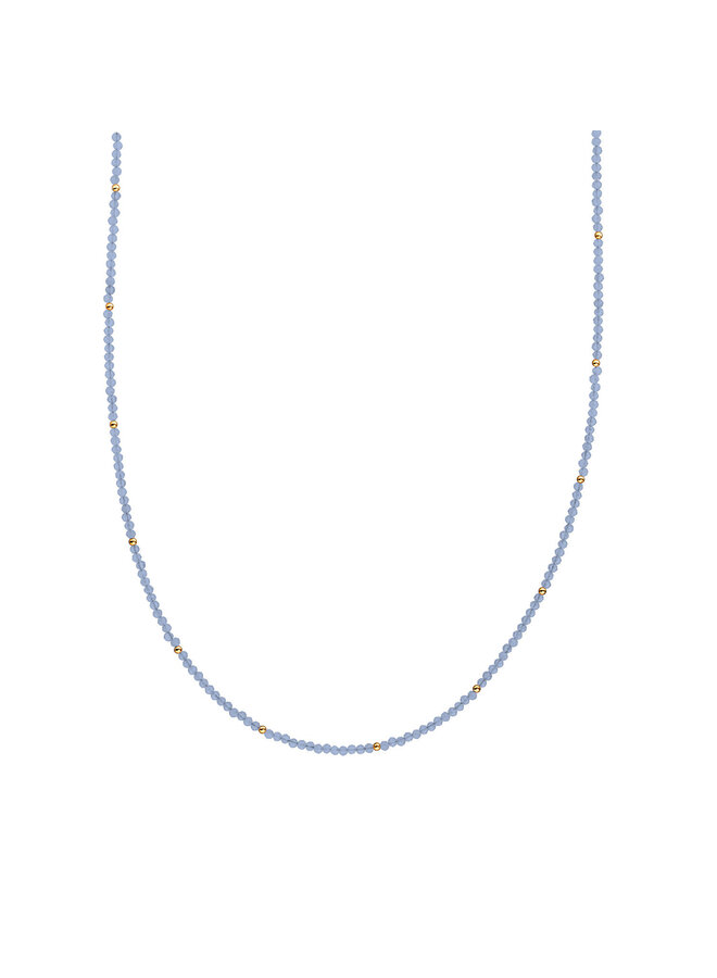 Sparkling Jewels ketting Beaded Milky Blue Jade Goudkleurig