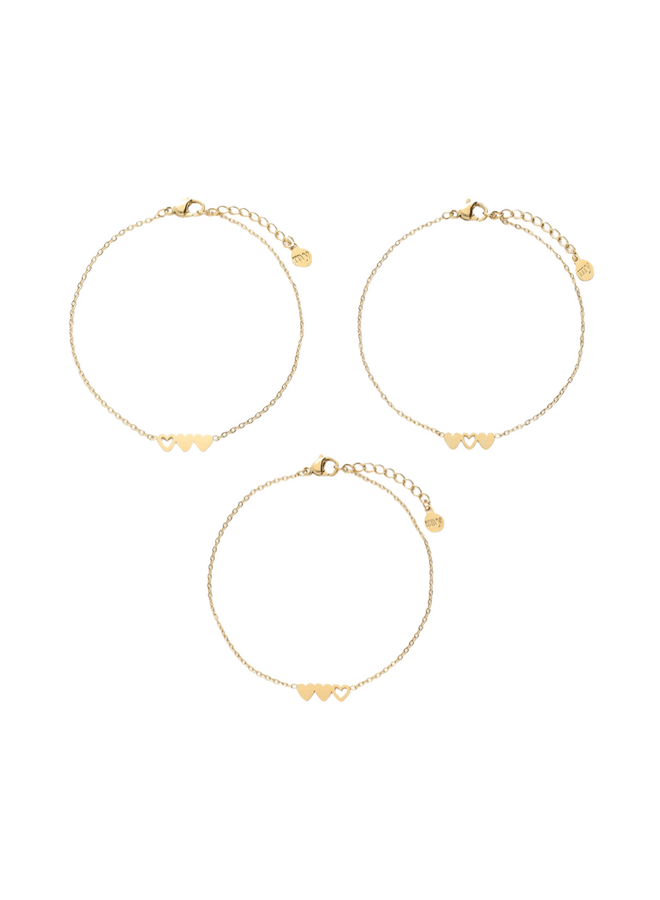 My Jewellery armbandenset Drie Hartjes Goudkleurig