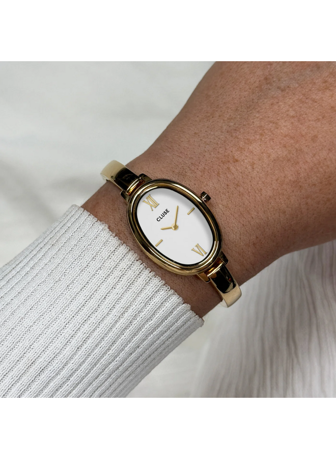 CLUSE horloge L'Ovale Goudkleurig/Wit