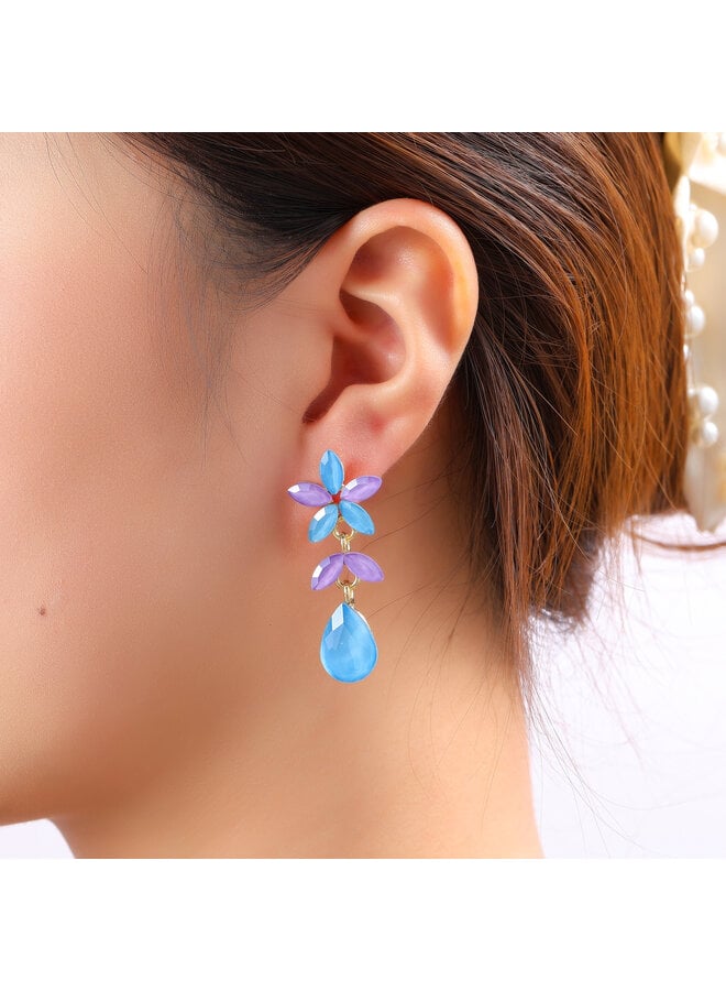 Day & Eve oorbellen E60008-4 Blauw/Paars/Goudkleurig