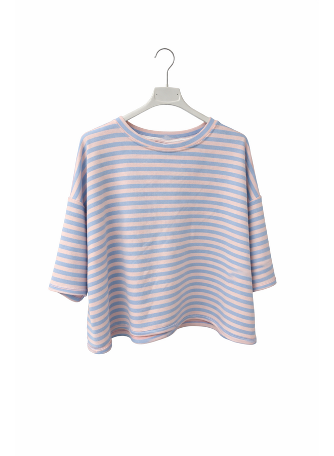 T-shirt Nowie Gestreept Lichtblauw/Lichtroze Onesize