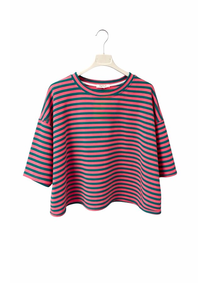 T-shirt Nowie Gestreept Neon Roze/Groen Onesize