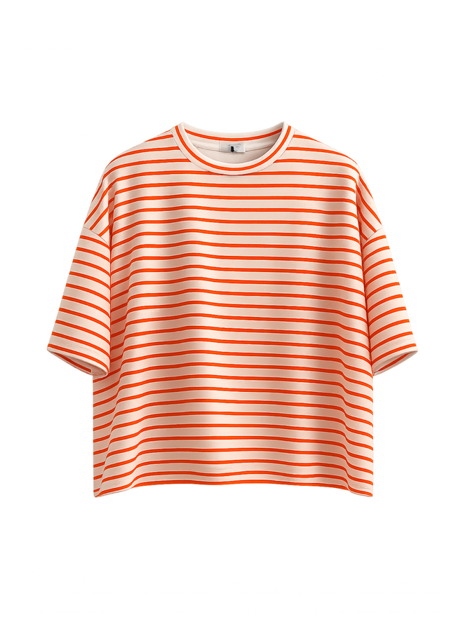 T-shirt Nowie Gestreept Crème/Neon Oranje Onesize