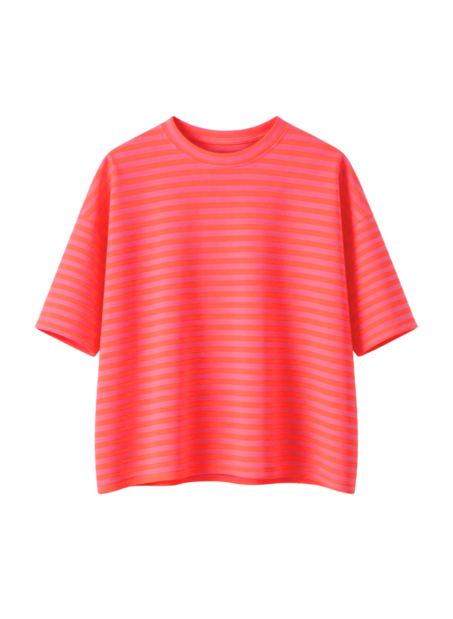 T-shirt Nowie Gestreept Neon Oranje/Roze Onesize