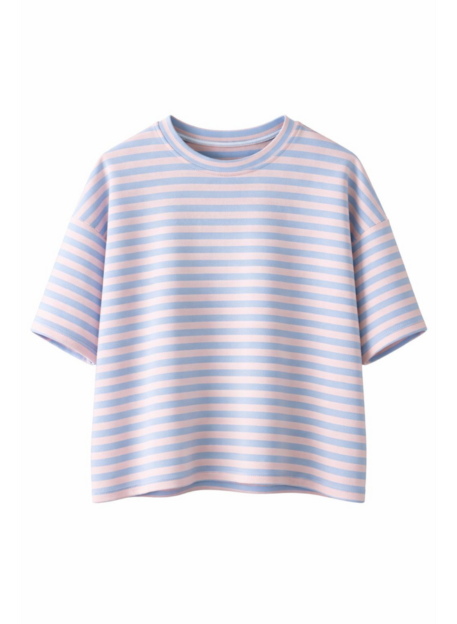 T-shirt Nowie Gestreept Lichtblauw/Lichtroze Onesize