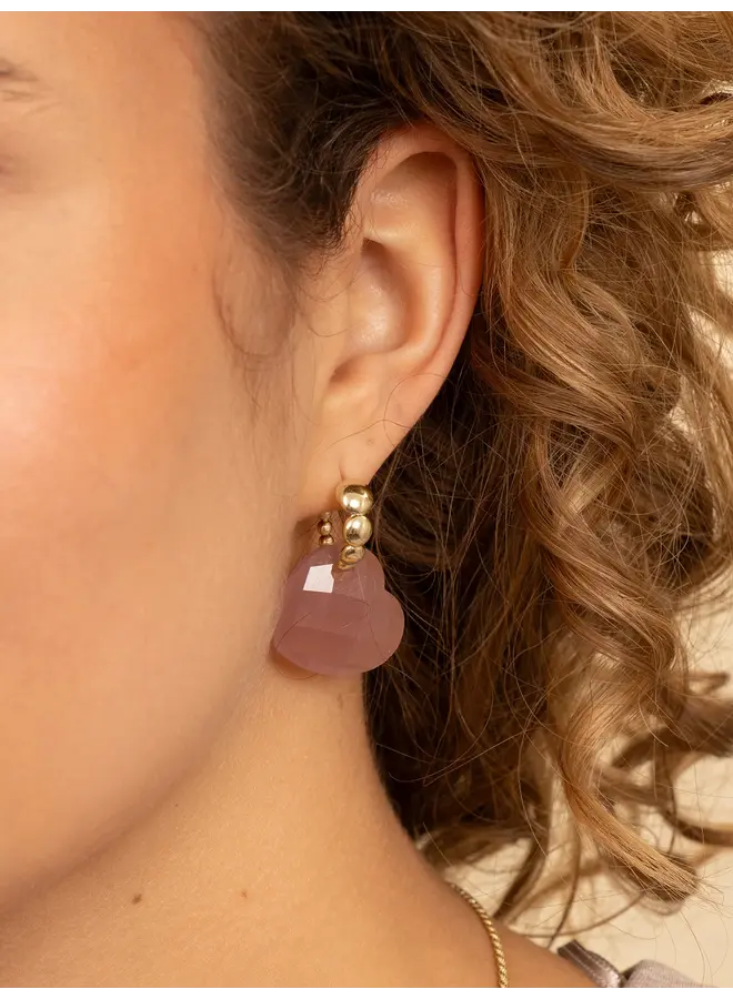 Sparkling Jewels oorbel Edelstenen Heart Pink Opalite