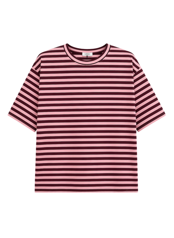 T-shirt Nowie Gestreept Bordeaux/Roze Onesize