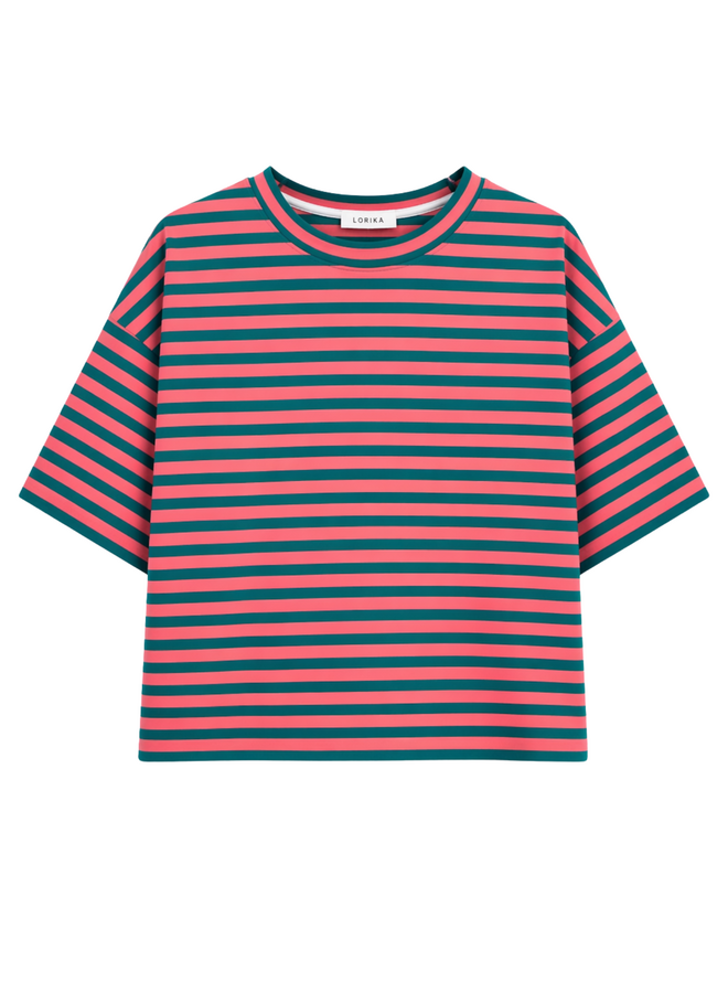 T-shirt Nowie Gestreept Neon Roze/Groen Onesize