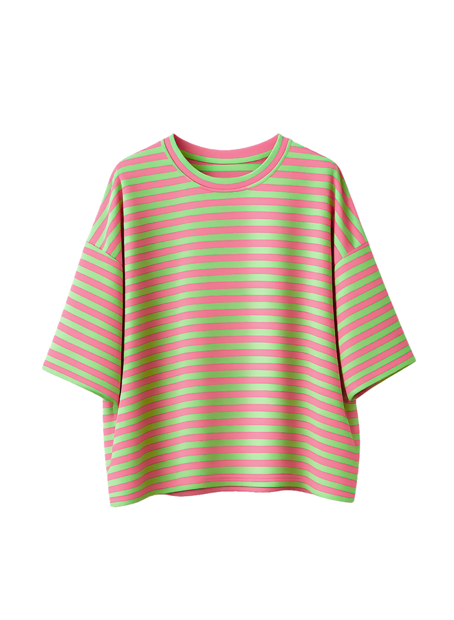 T-shirt Nowie Gestreept Neon Roze/Neon Groen Onesize