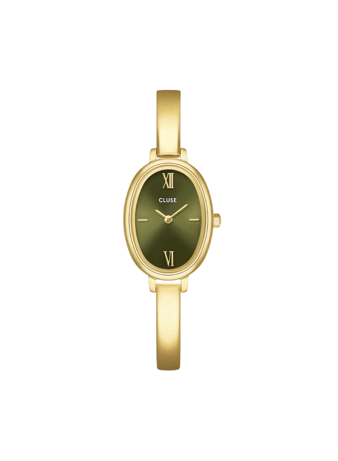 CLUSE horloge L'Ovale Goudkleurig/Olijfgroen