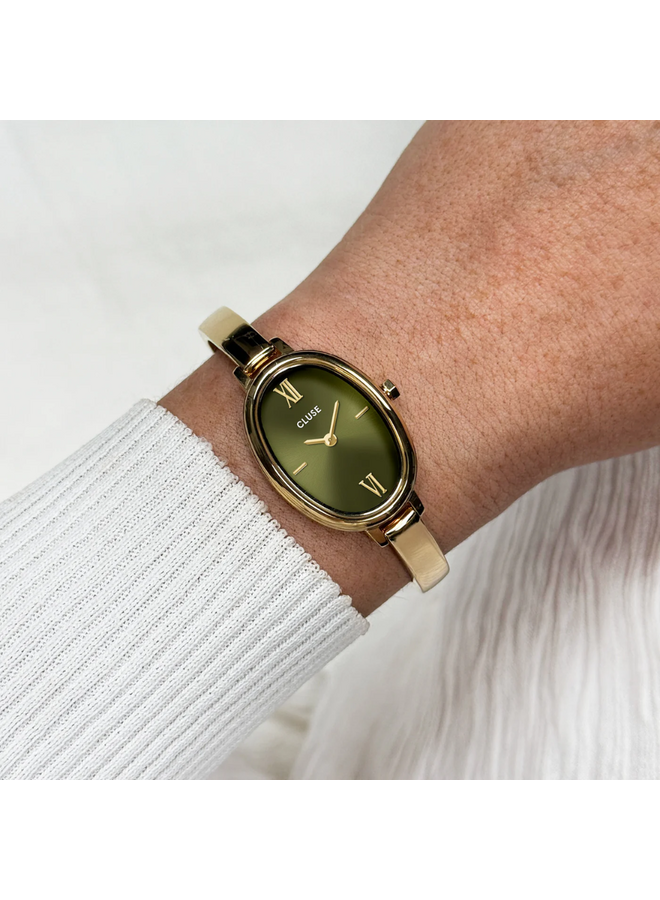 CLUSE horloge L'Ovale Goudkleurig/Olijfgroen