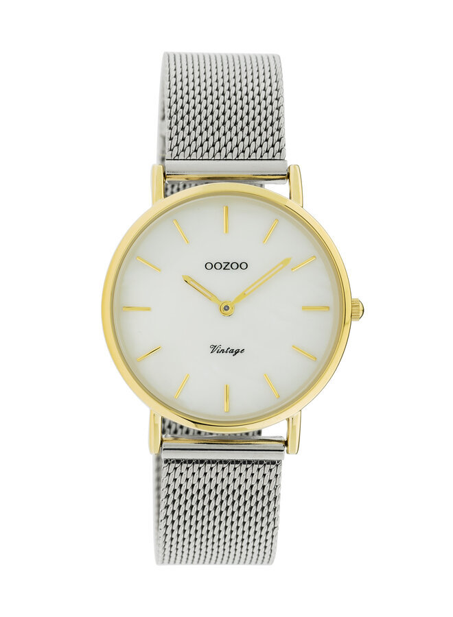 OOZOO Vintage horloge C20124 Zilver-/Goudkleurig/Parelmoer
