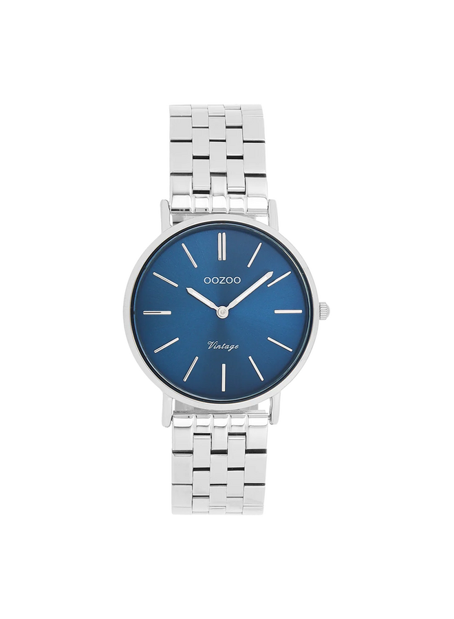 OOZOO Vintage horloge C20406 Zilverkleurig/Blauw