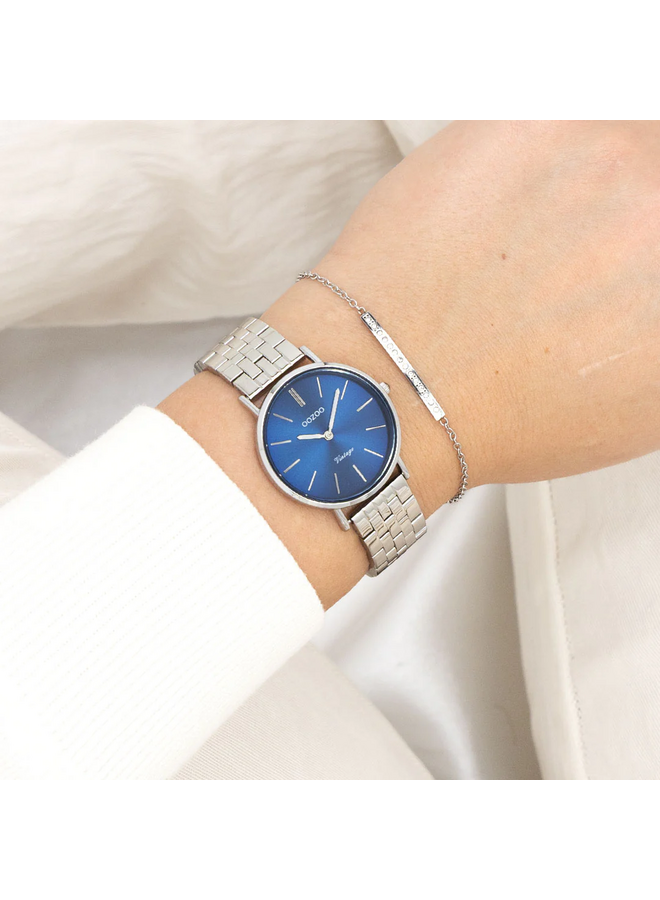 OOZOO Vintage horloge C20406 Zilverkleurig/Blauw