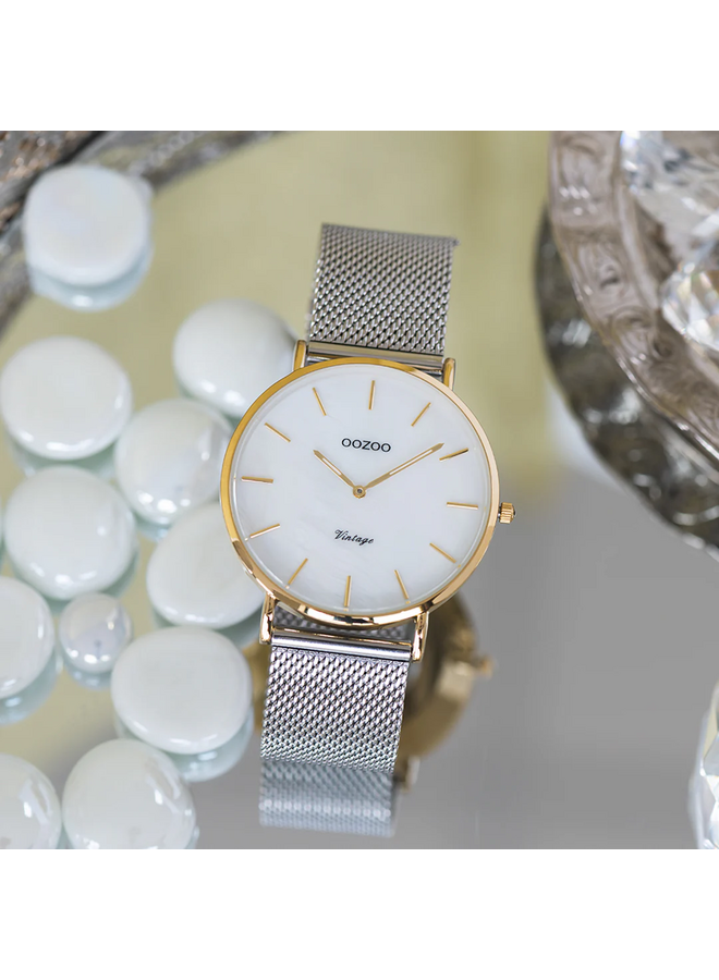 OOZOO Vintage horloge C20124 Zilver-/Goudkleurig/Parelmoer