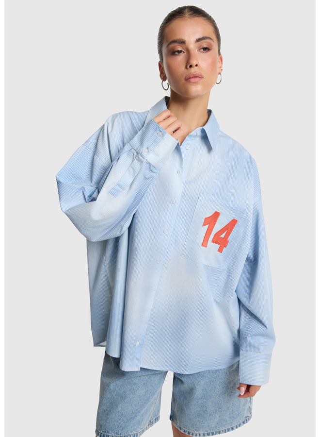 Blouse Faded Stripe Soft Blue