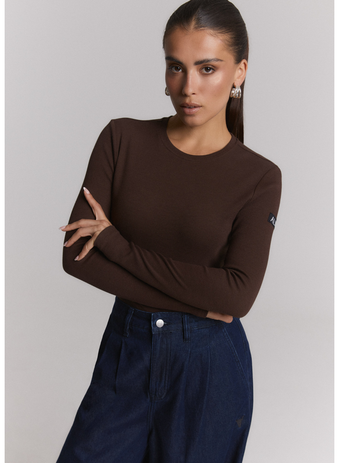 Top Knitted Rib Warm Brown