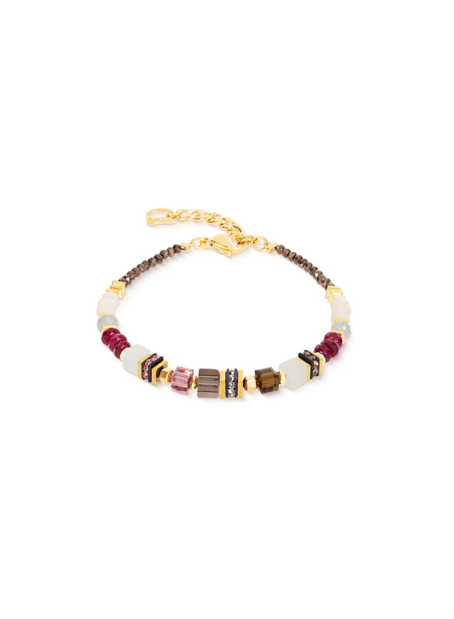 COEUR de LION armband 3041/0310 Rood/Beige/Goud Verguld