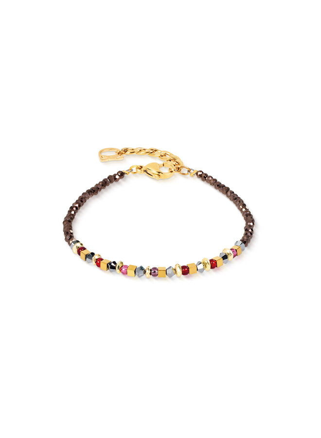 COEUR de LION armband 4359/1103 Bruin/Rood/Goud Verguld