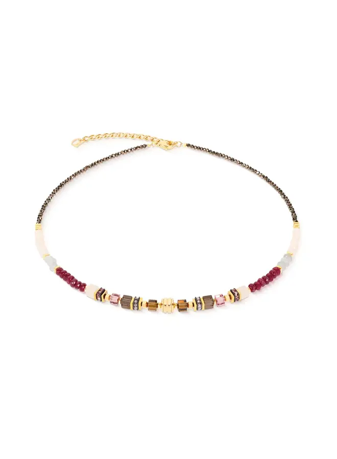 COEUR de LION ketting 3041/0310 Rood/Beige/Goud Verguld