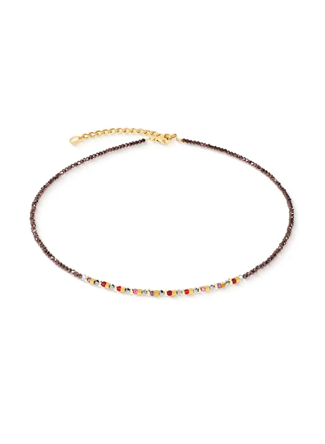 COEUR de LION ketting 4359/1103 Bruin/Rood/Goud Verguld