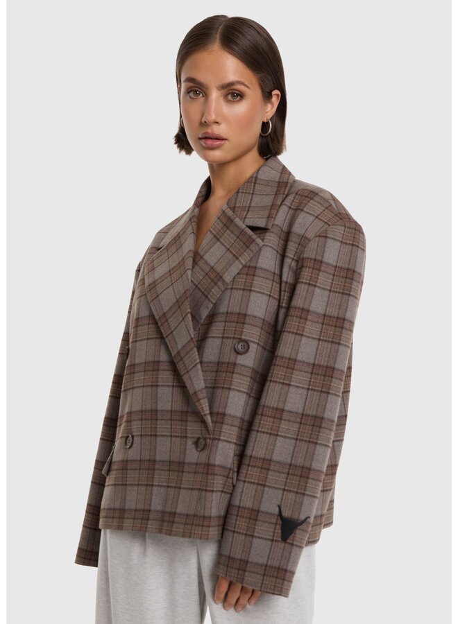 Blazer Cropeed Check Warm Brown