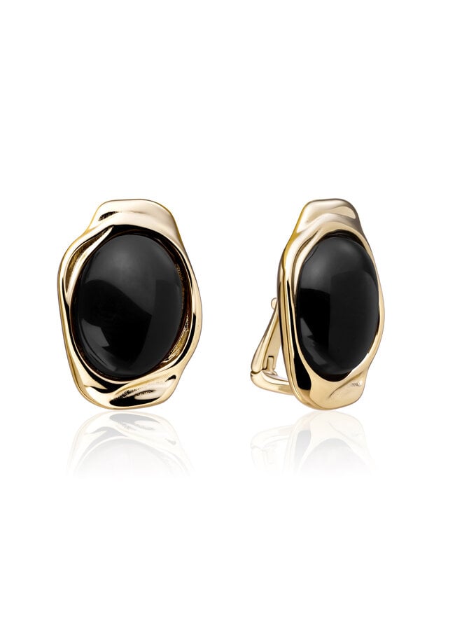 Sparkling Jewels oorstekers Flow Push Back Onyx Goudkleurig