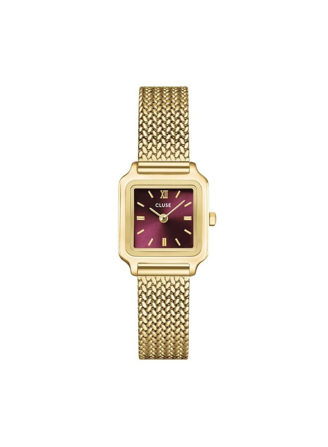 CLUSE horloge Gracieuse Mini Mesh Goudkleurig/Dark Cherry