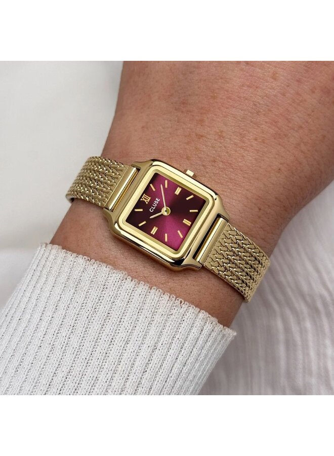 CLUSE horloge Gracieuse Mini Mesh Goudkleurig/Dark Cherry