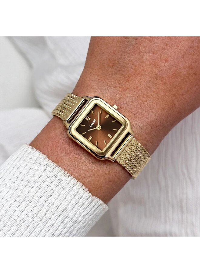 CLUSE horloge Gracieuse Petite Mesh Goudkleurig/Brown