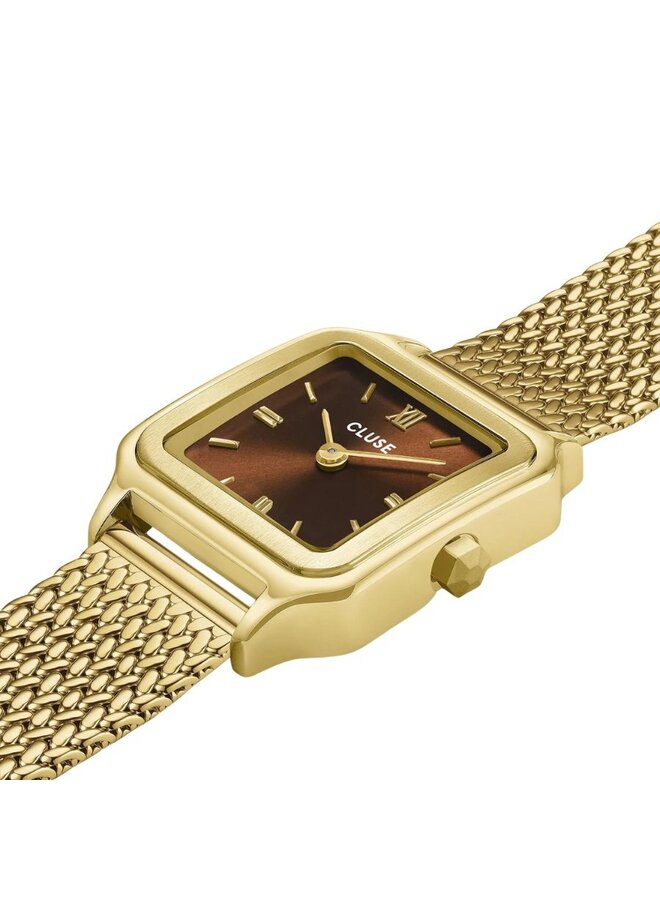 CLUSE horloge Gracieuse Petite Mesh Goudkleurig/Brown