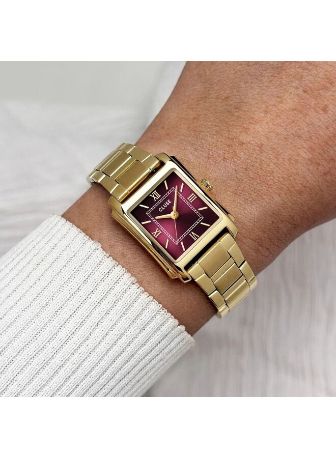 CLUSE horloge Anglee Goudkleurig/Dark Cherry