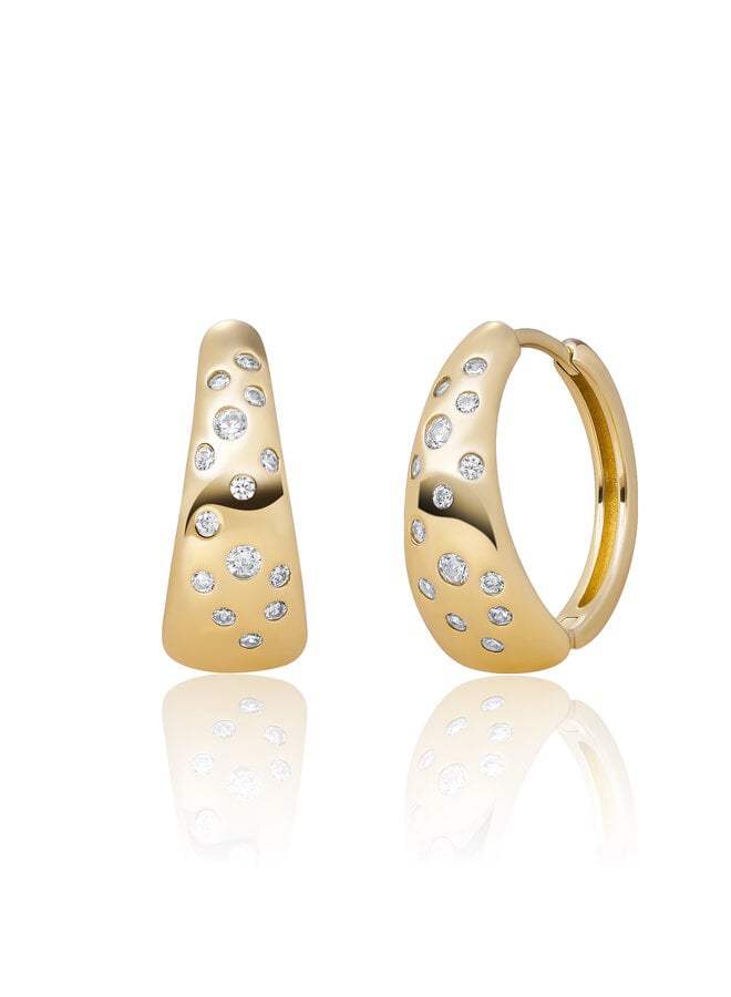 Sparkling Jewels creolen Bold Flush Huggies CZ Goudkleurig