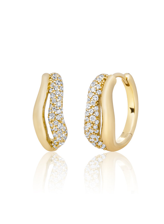 Sparkling Jewels creolen Pave Double Twirl Huggies CZ Goudkleurig