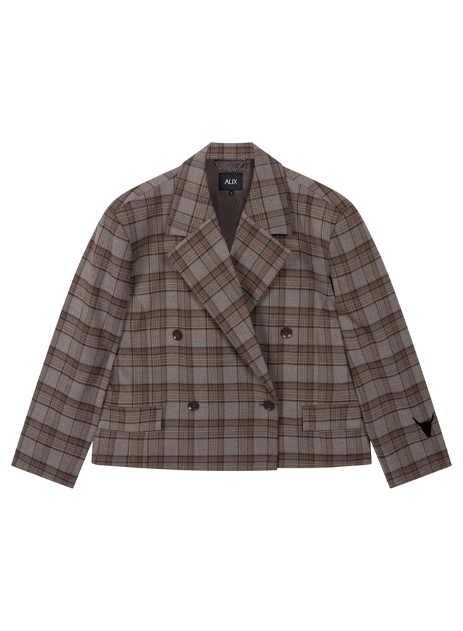 Blazer Cropped Check Warm Brown