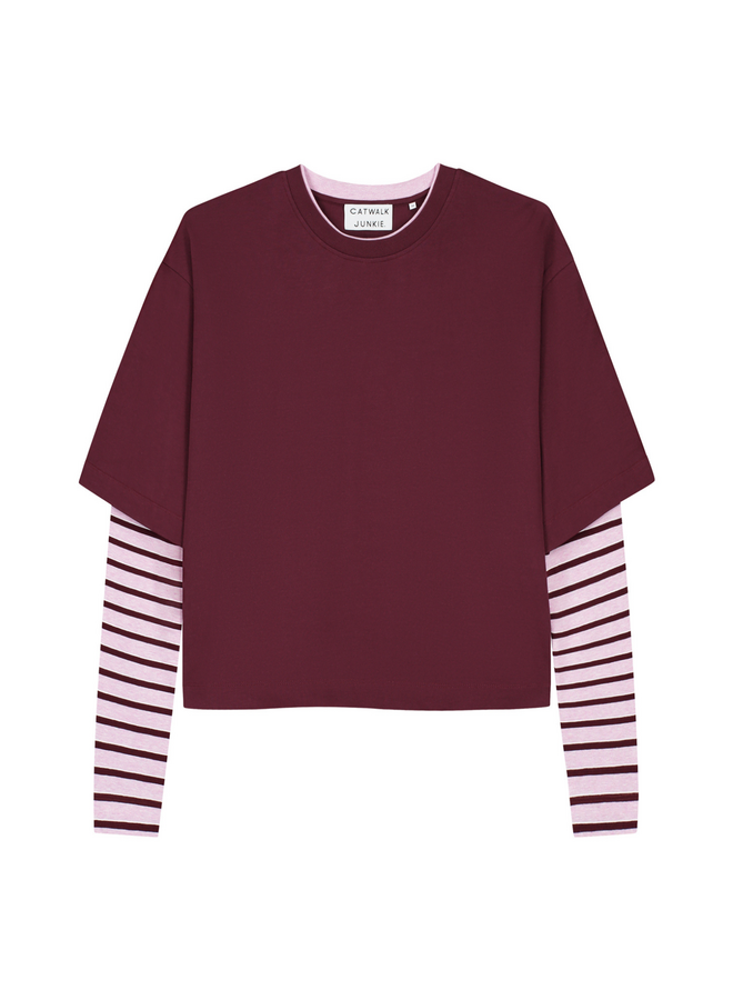 Top Striped Sleeves Merlot