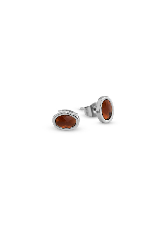 Melano Friends oorbellen Noemi Dark Brown Zilverkleurig