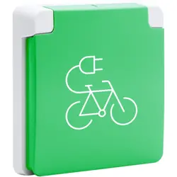 Niko Hydro Steckdose mit Steckklemmen und Klappdeckel Symbol E-Bike grau/grün (700-36875)