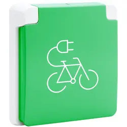 Niko Hydro Steckdose mit Schraubklemmen und Klappdeckel Symbol E-Bike weiß/grün (701-36870)