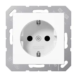 JUNG Schuko-Steckdose Safety+ ohne Befestigungskrallen A-range alpinweiß (A 1520 NKI WW)
