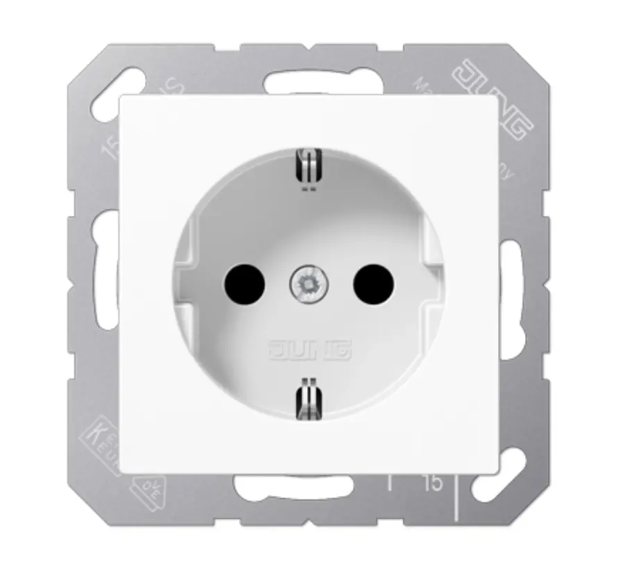 Schuko-Steckdose Safety+ ohne Befestigungskrallen A-range alpinweiß (A 1520 NKI WW)