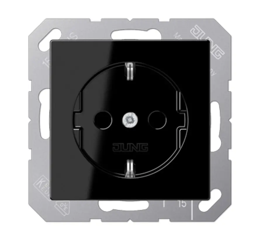 Schuko-Steckdose Safety+ ohne Befestigungskrallen A-range schwarz glänzend (A 1520 NKI SW)