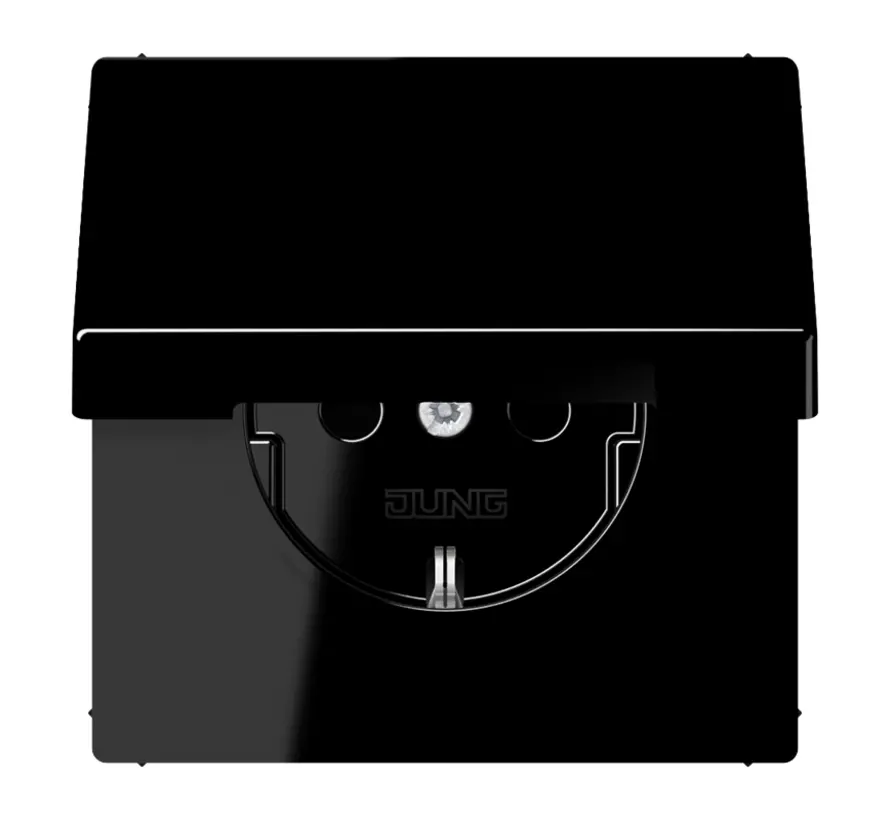 Schuko-Steckdose Safety+ mit Klappdeckel ohne Befestigungskrallen LS990 schwarz glänzend (LS 1520 NKIKL SW)