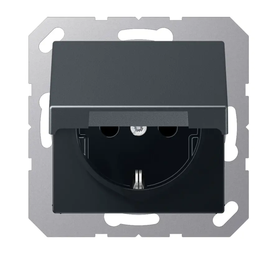 Schuko-Steckdose Safety+ mit Klappdeckel ohne Befestigungskrallen A-range anthrazit matt (A 1520 NBFKIKL ANM)