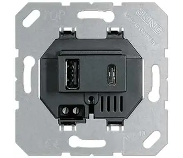 JUNG USB-Ladegerät 2-fach Typ A und Typ C max. 3000mA schwarz (USB 15 CA SW)