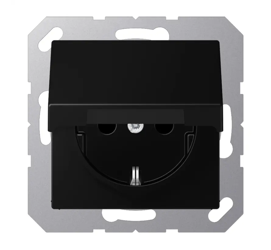 Schuko-Steckdose Safety+ mit Klappdeckel und Befestigungskrallen A-range graphitschwarz matt (A 1520 BFKIKL SWM)