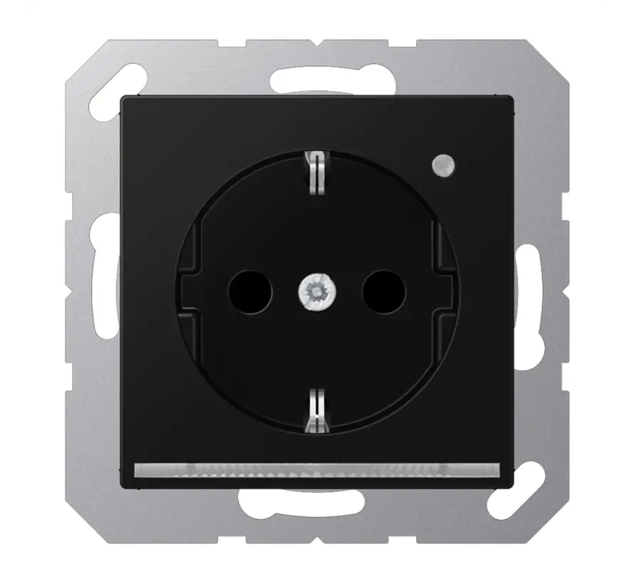 Schuko-Steckdose Safety+ mit LED-Orientierungslicht und Helligkeitssensor A-range graphitschwarz matt (A 1520-O SWM LNW)