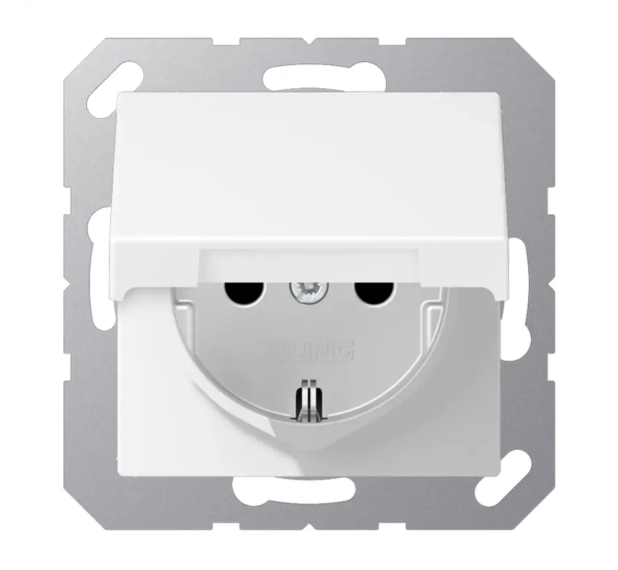 Schuko-Steckdose Safety+ mit Klappdeckel und Befestigungskrallen A-range schneeweiß matt (A 1520 BFKIKL WWM)